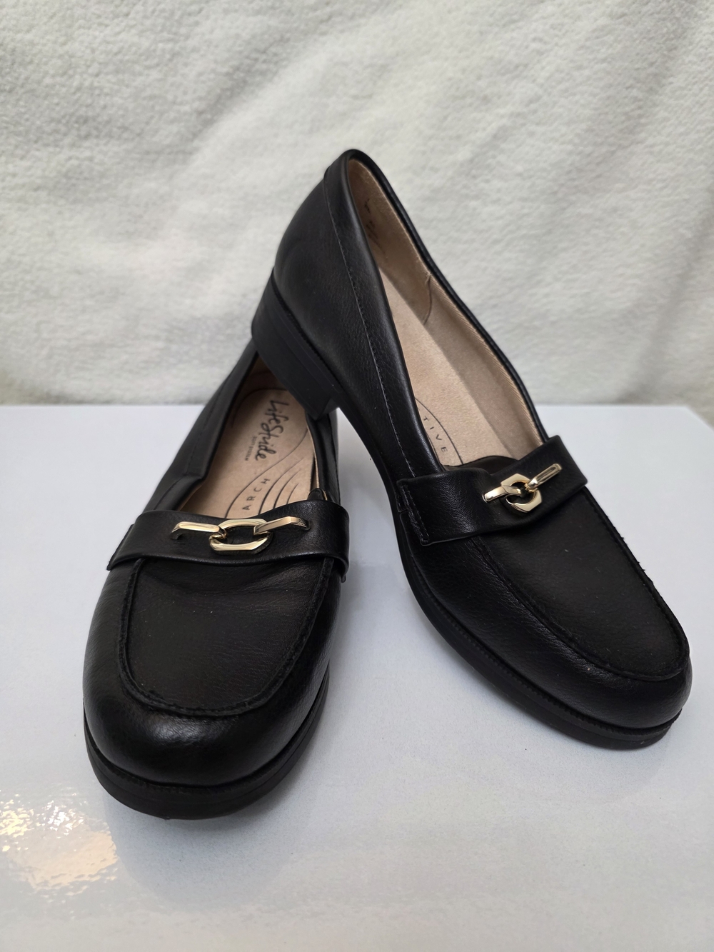 Life Stride Black Loafers with Gold Hardware